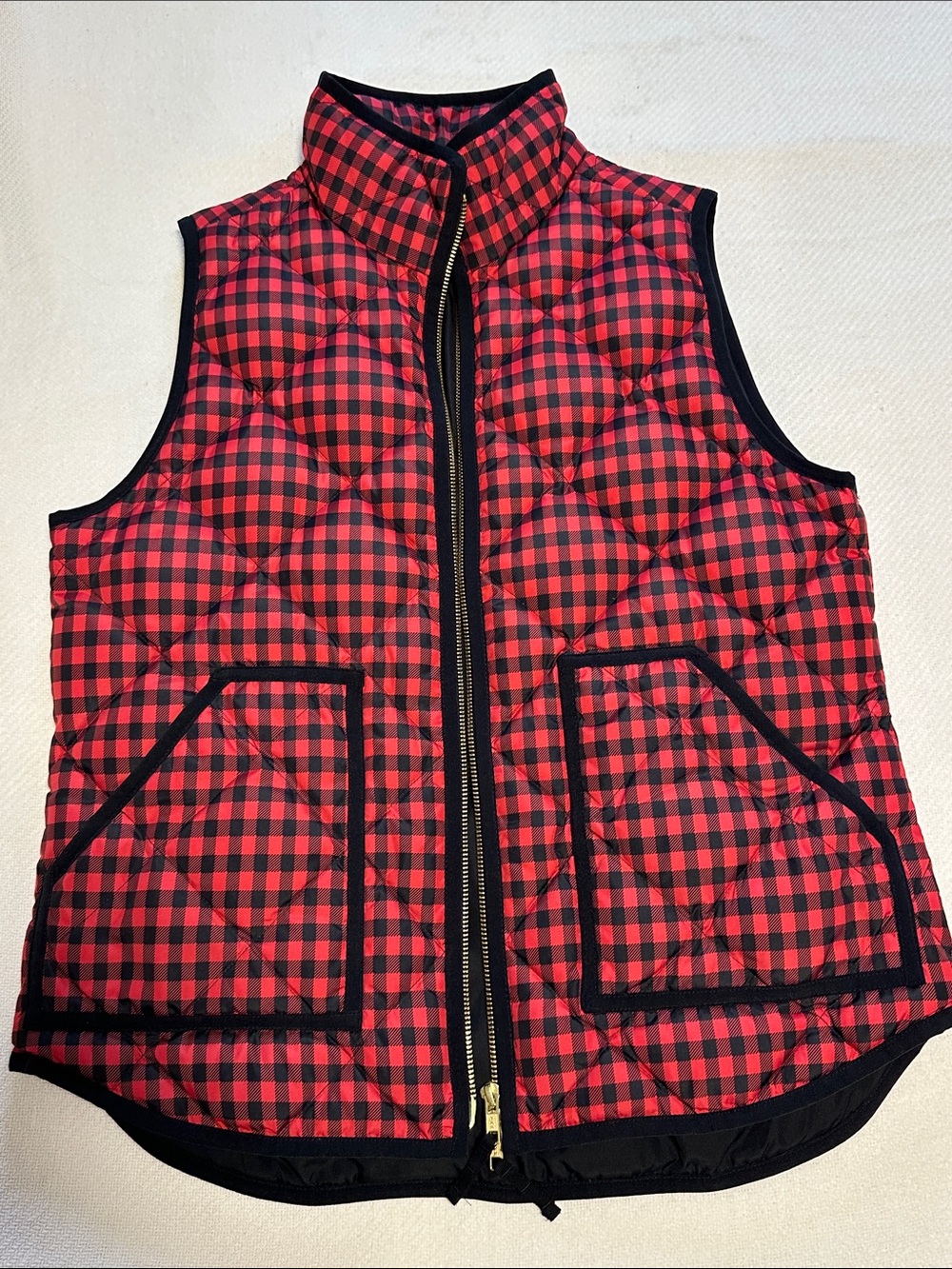 J. Crew Factory Red and Black Buffalo Plaid Quilted Vest